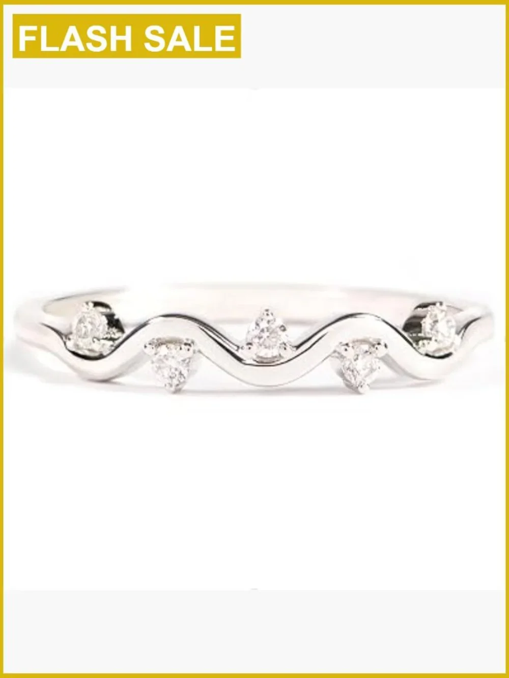 925 Sterling Silver Wave Stackable Ring, Cubic Zirconia, Midi & Pinky, Wedding